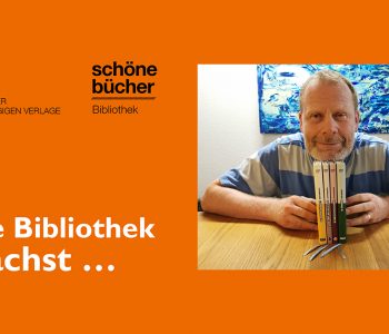 Verleger Georg Nies präsentiert die ersten vier Bücher aus der Schönen Bücher Bibliothek, die Edition der unabhängigen Verlage.