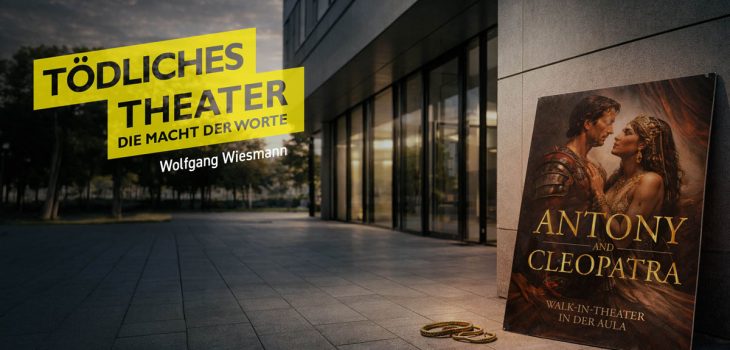 Tödliches Theater – Die Macht der Worte. Ein Münsterlandkrimi, der Shakespeare zur Waffe macht. Ausschnitt des Buchcovers als Hintergrund.
